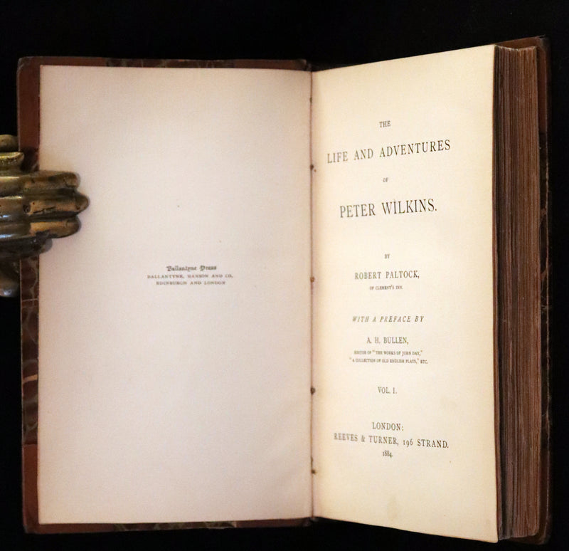 1884 Rare Book set - THE LIFE & ADVENTURES OF PETER WILKINS, Utopian & Early Science Fiction Masterpiece.