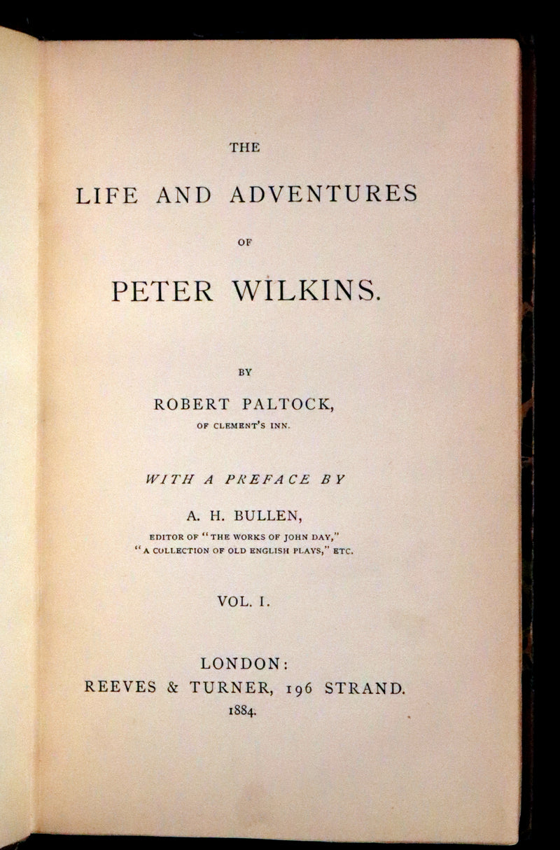 1884 Rare Book set - THE LIFE & ADVENTURES OF PETER WILKINS, Utopian & Early Science Fiction Masterpiece.