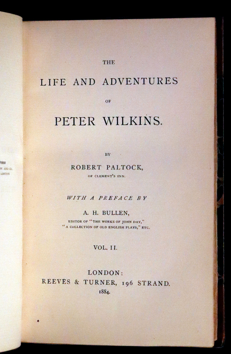 1884 Rare Book set - THE LIFE & ADVENTURES OF PETER WILKINS, Utopian & Early Science Fiction Masterpiece.