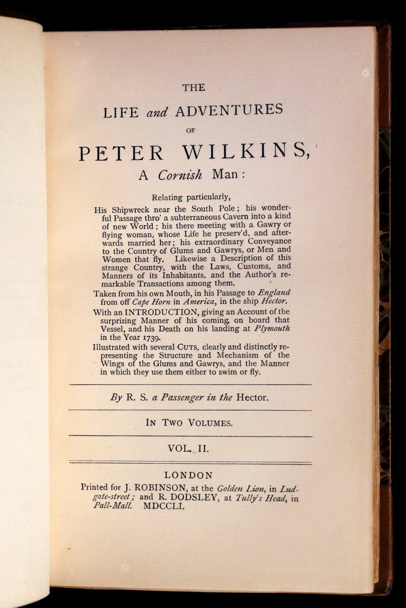 1884 Rare Book set - THE LIFE & ADVENTURES OF PETER WILKINS, Utopian & Early Science Fiction Masterpiece.