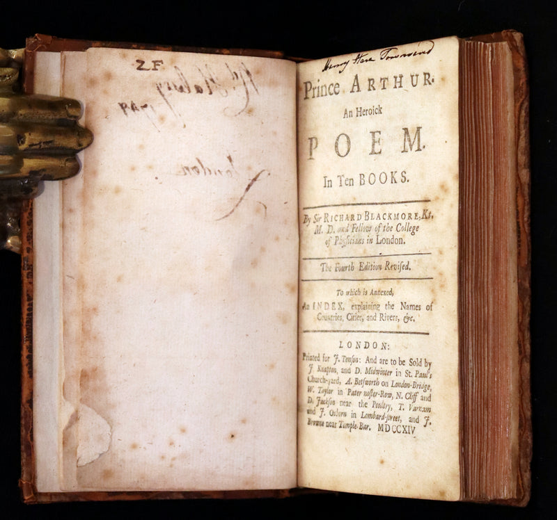 1714 Scarce  Book - Prince ARTHUR An Heroick Poem by Sir Richard Blackmore. KING ARTHUR.