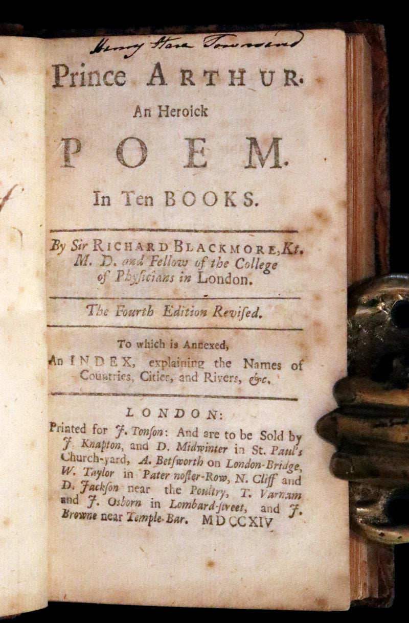 1714 Scarce  Book - Prince ARTHUR An Heroick Poem by Sir Richard Blackmore. KING ARTHUR.