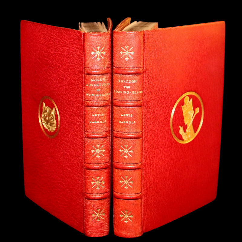 1924 Miniature Edition Book set bound by Zaehnsdorf - Alice's Adventures in Wonderland [with] Through the Looking Glass by Lewis Carroll.