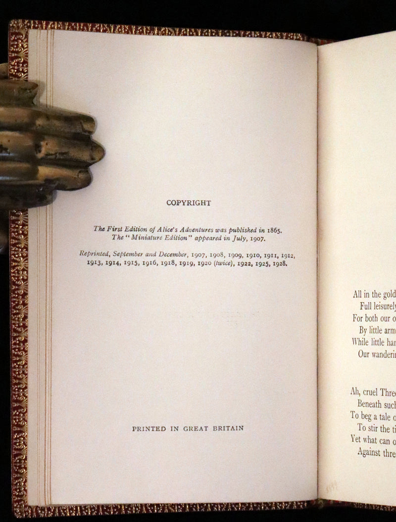 1924 Miniature Edition Book set bound by Zaehnsdorf - Alice's Adventures in Wonderland [with] Through the Looking Glass by Lewis Carroll.