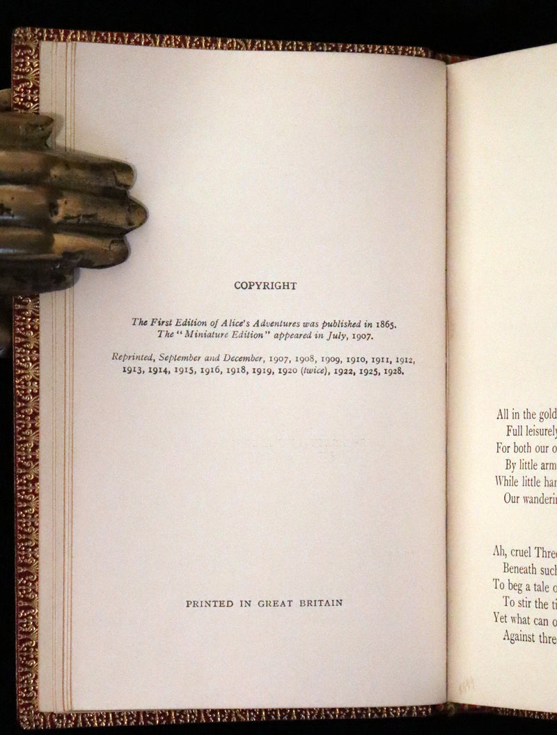 1924 Miniature Edition bound by Zaehnsdorf - Alice's Adventures in Wonderland [with] Through the Looking Glass by Lewis Carroll.
