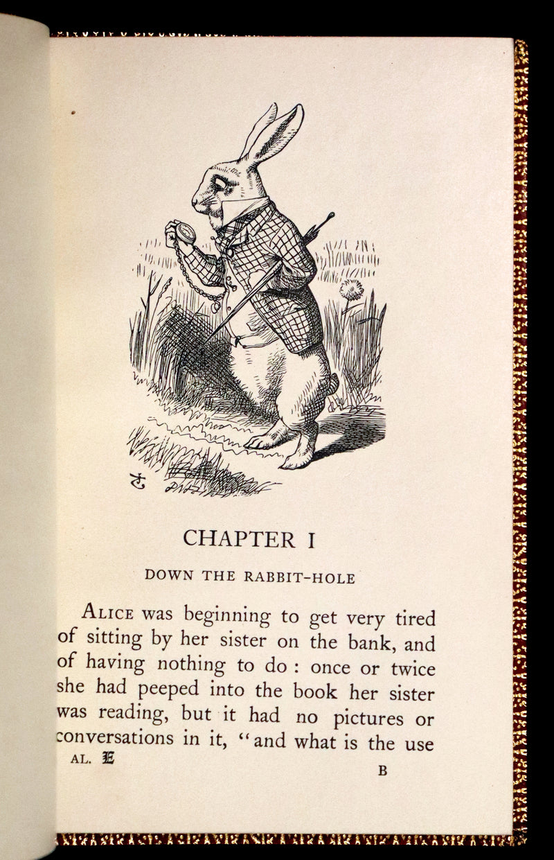 1924 Miniature Edition Book set bound by Zaehnsdorf - Alice's Adventures in Wonderland [with] Through the Looking Glass by Lewis Carroll.