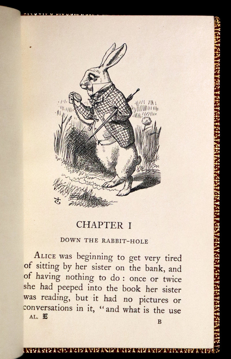 1924 Miniature Edition bound by Zaehnsdorf - Alice's Adventures in Wonderland [with] Through the Looking Glass by Lewis Carroll.