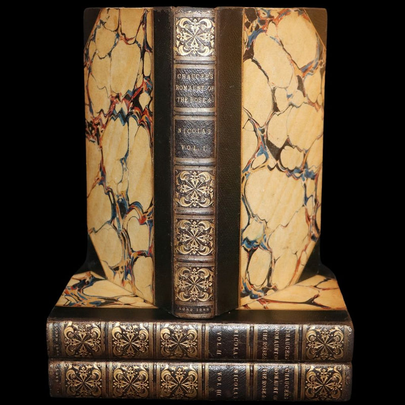 1846 Rare Book Set - The Romaunt of the Rose by Geoffrey Chaucer. A Medieval Poem.