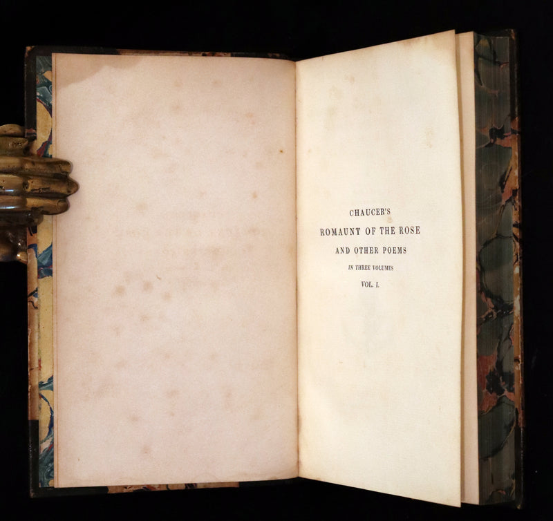 1846 Rare Book Set - The Romaunt of the Rose by Geoffrey Chaucer. A Medieval Poem.