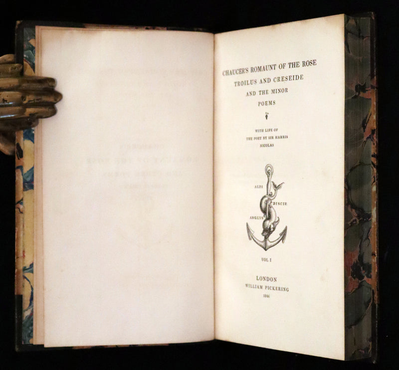 1846 Rare Book Set - The Romaunt of the Rose by Geoffrey Chaucer. A Medieval Poem.