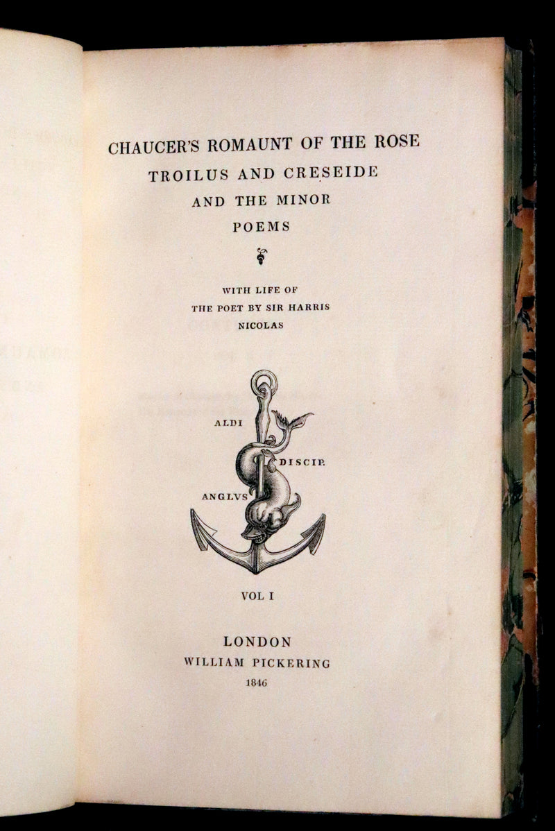 1846 Rare Book Set - The Romaunt of the Rose by Geoffrey Chaucer. A Medieval Poem.
