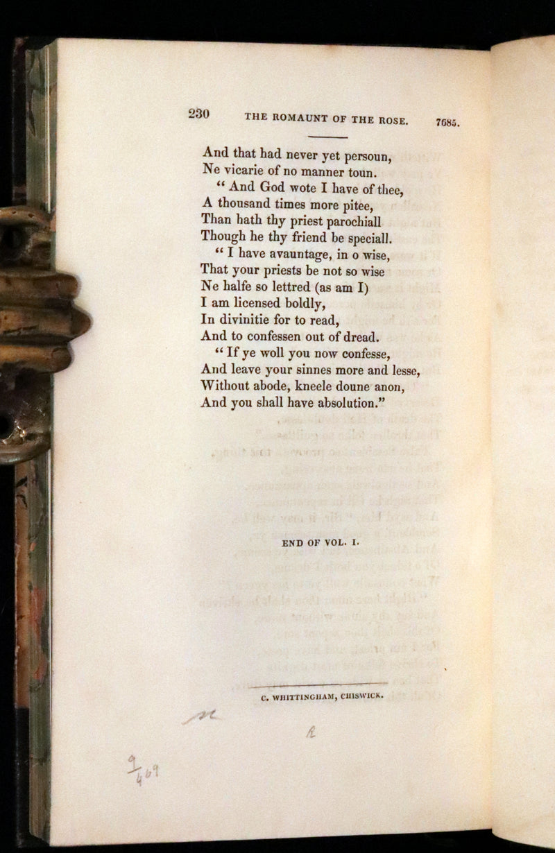 1846 Rare Book Set - The Romaunt of the Rose by Geoffrey Chaucer. A Medieval Poem.