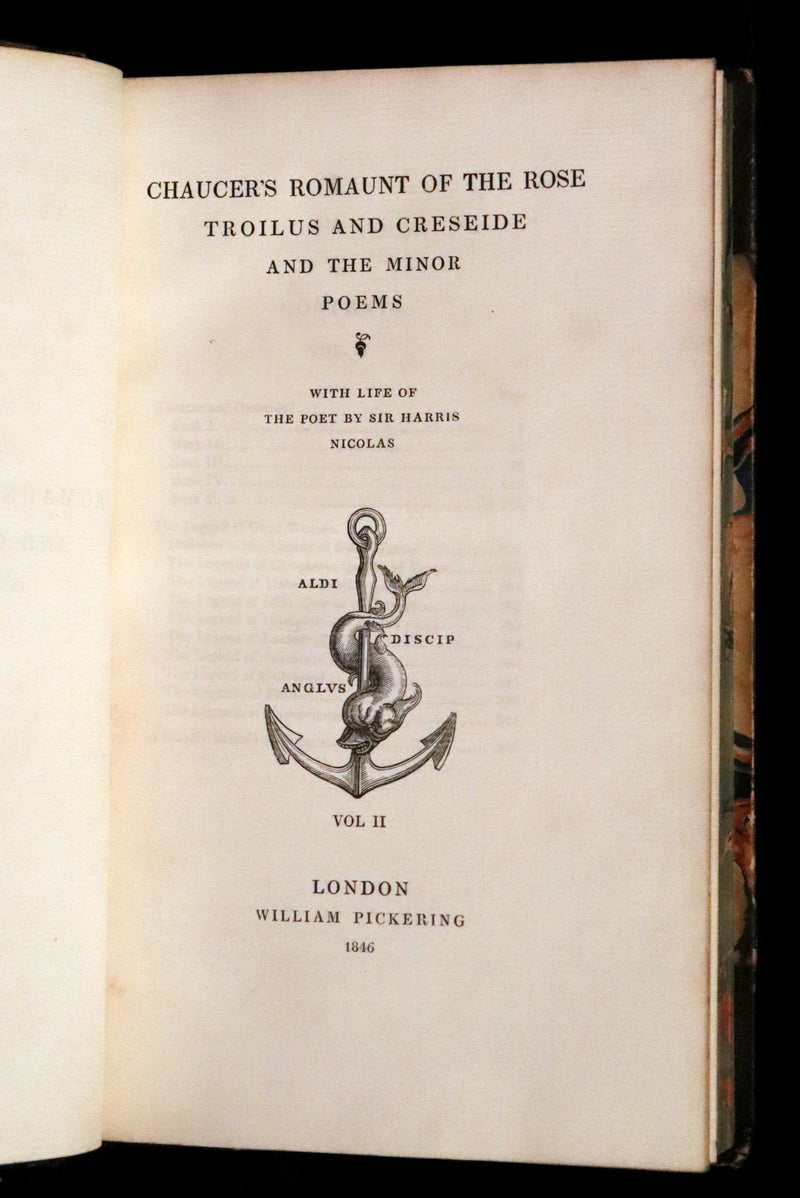 1846 Rare Book Set - The Romaunt of the Rose by Geoffrey Chaucer. A Medieval Poem.