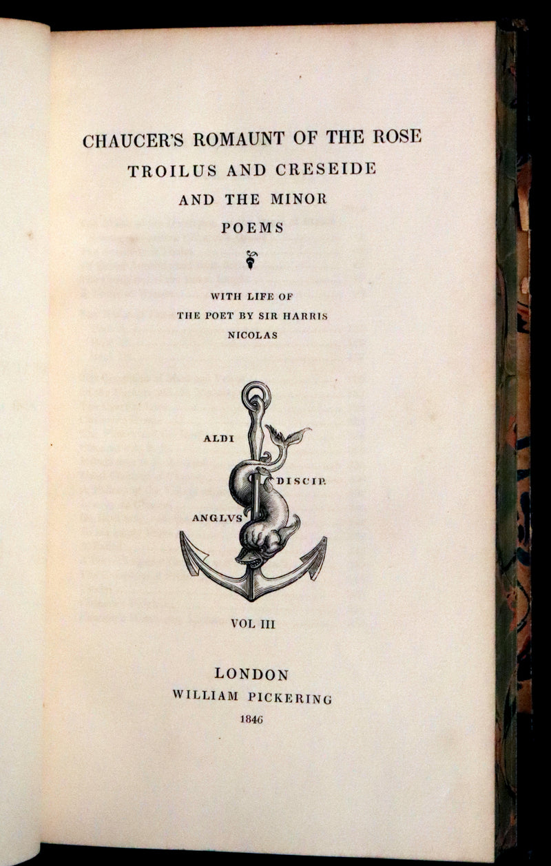 1846 Rare Book Set - The Romaunt of the Rose by Geoffrey Chaucer. A Medieval Poem.