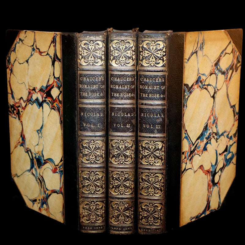 1846 Rare Book Set - The Romaunt of the Rose by Geoffrey Chaucer. A Medieval Poem.