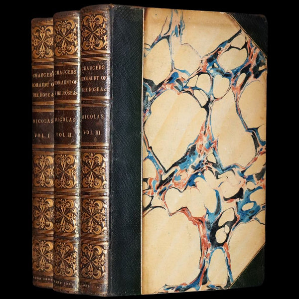 1846 Rare Book Set - The Romaunt of the Rose by Geoffrey Chaucer. A Medieval Poem.