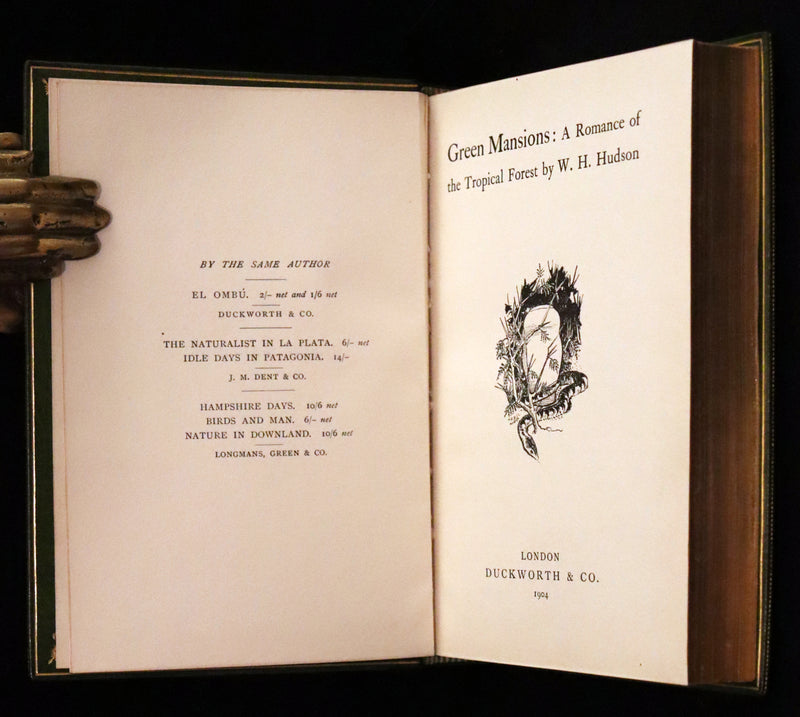1904 Fine 1stED bound by Bayntun-Riviere - Green Mansions by W.H. Hudson. An early environmental novel.
