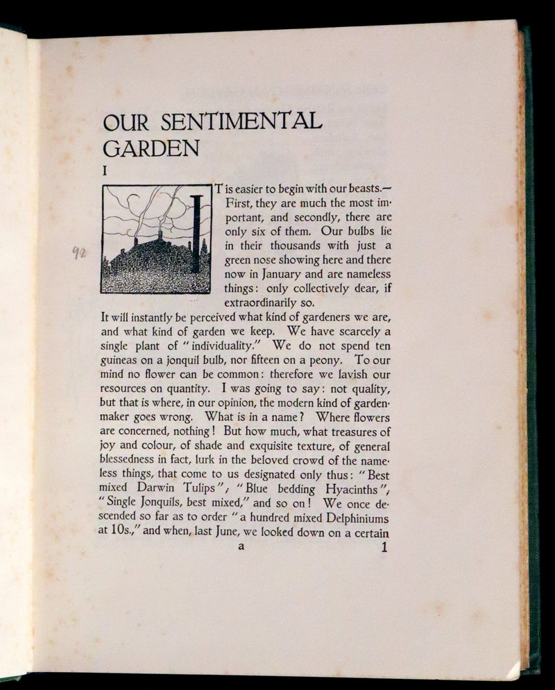 1914 Rare First Edition - Our Sentimental Garden by Agnes and Egerton Castle, Illustrated by Charles Robinson.