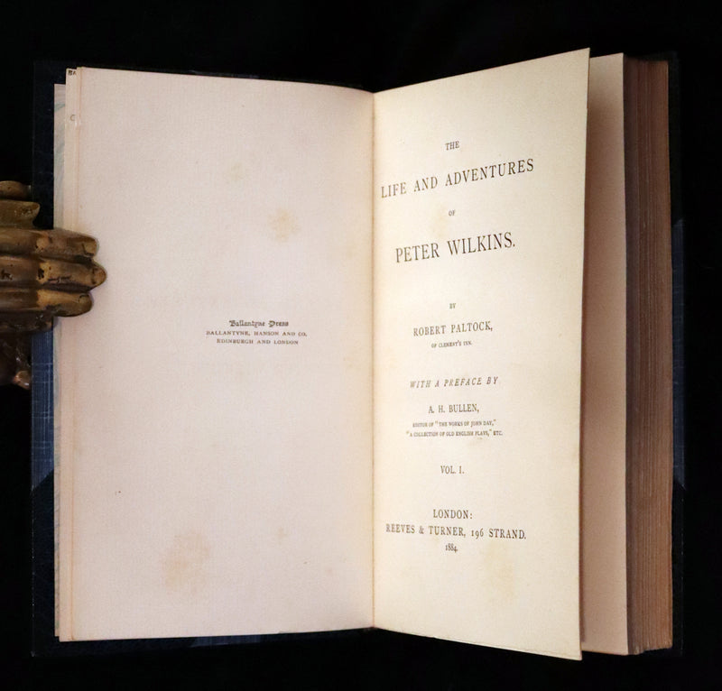 1884 Rare Book Set - The Life & Adventures of Peter Wilkins, Utopian Science Fiction Masterpiece.