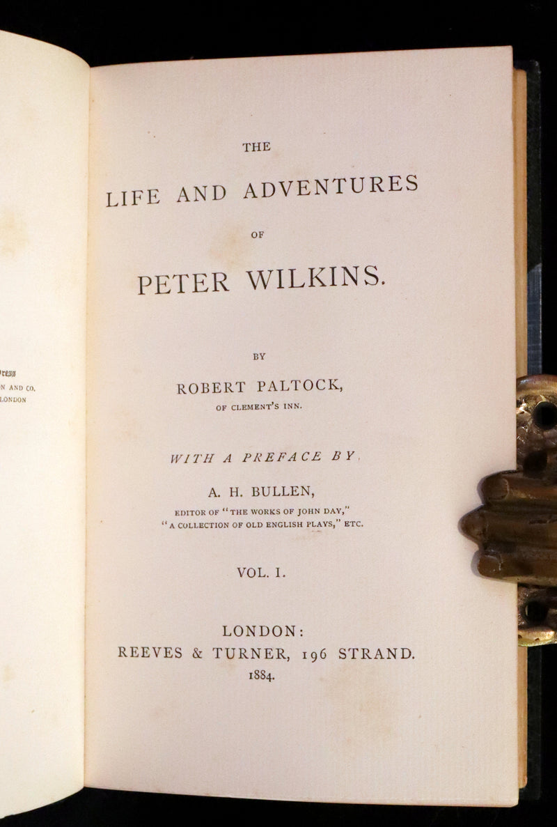 1884 Rare Book Set - The Life & Adventures of Peter Wilkins, Utopian Science Fiction Masterpiece.