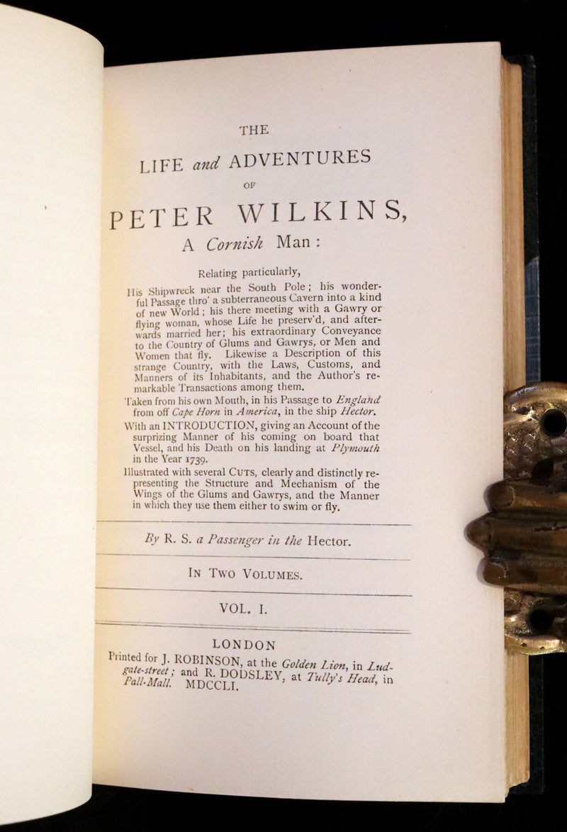 1884 Rare Book Set - The Life & Adventures of Peter Wilkins, Utopian Science Fiction Masterpiece.