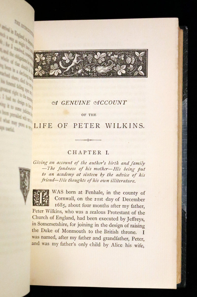 1884 Rare Book Set - The Life & Adventures of Peter Wilkins, Utopian Science Fiction Masterpiece.