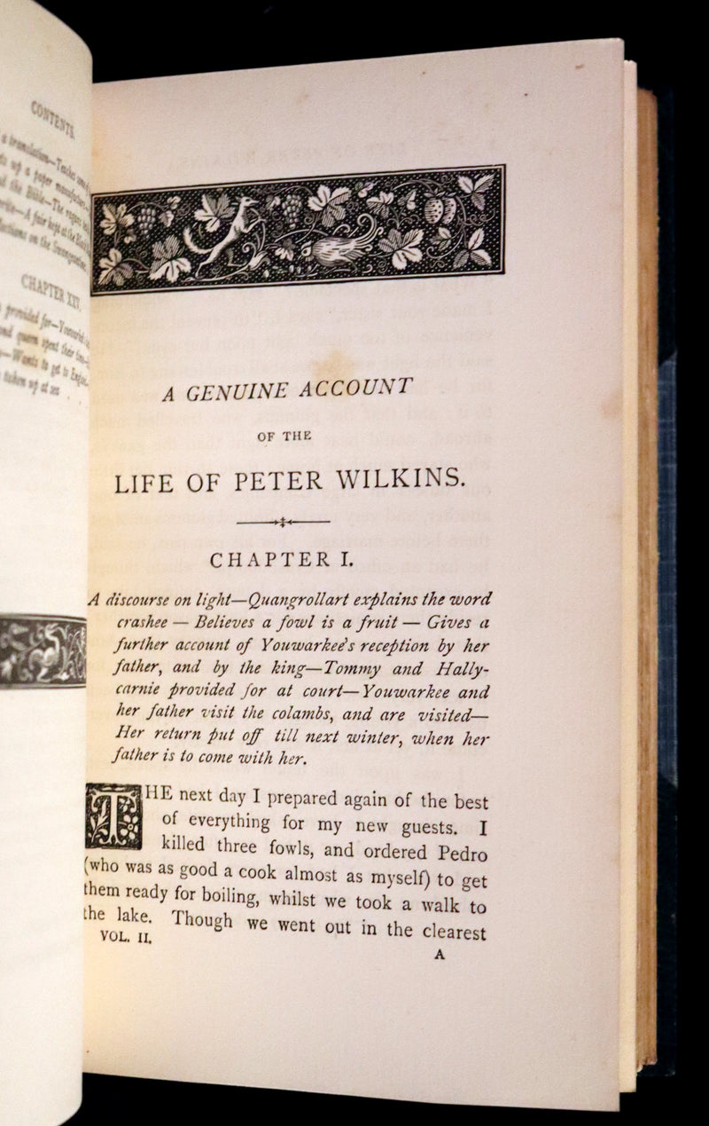 1884 Rare Book Set - The Life & Adventures of Peter Wilkins, Utopian Science Fiction Masterpiece.