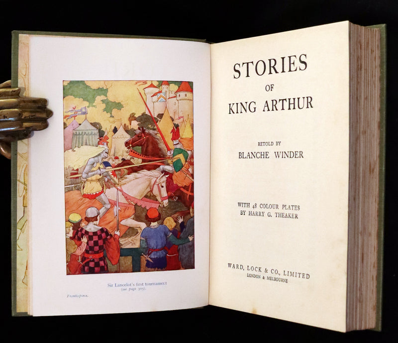 1925 Rare Book - Stories of King Arthur with 48 Colour Plates By Harry G. Theaker.