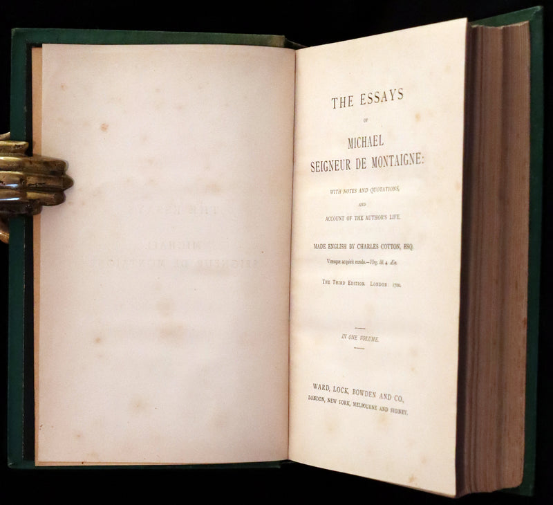1870 Rare Victorian Book - The Essays of Michael Seigneur de Montaigne.