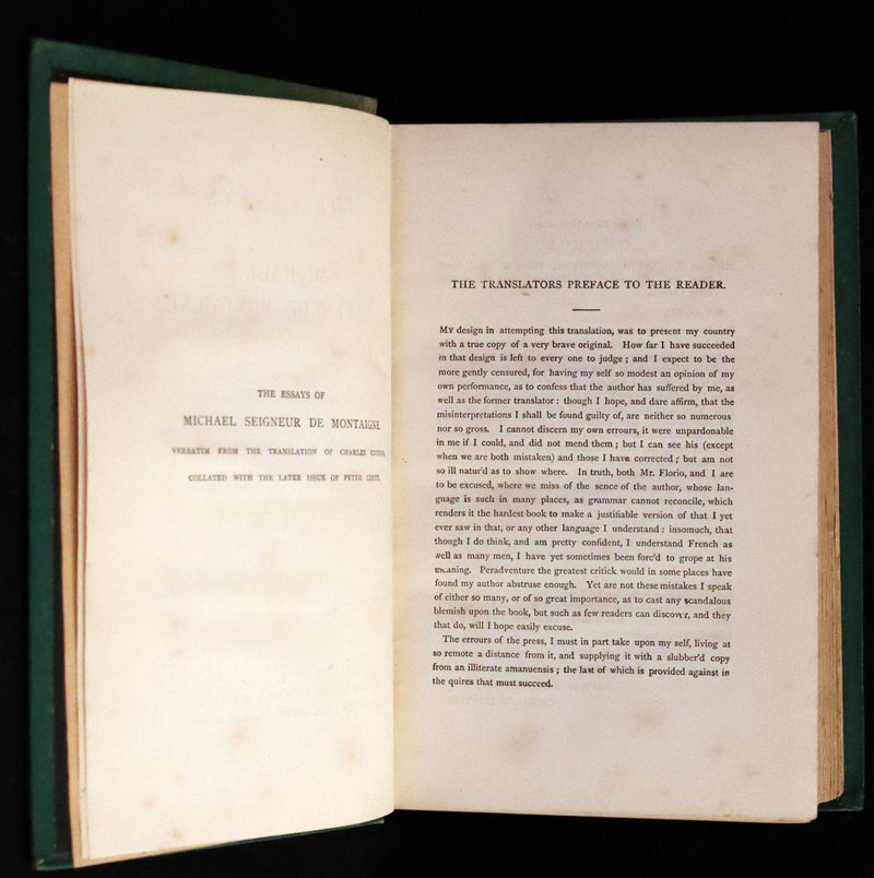 1870 Rare Victorian Book - The Essays of Michael Seigneur de Montaigne.