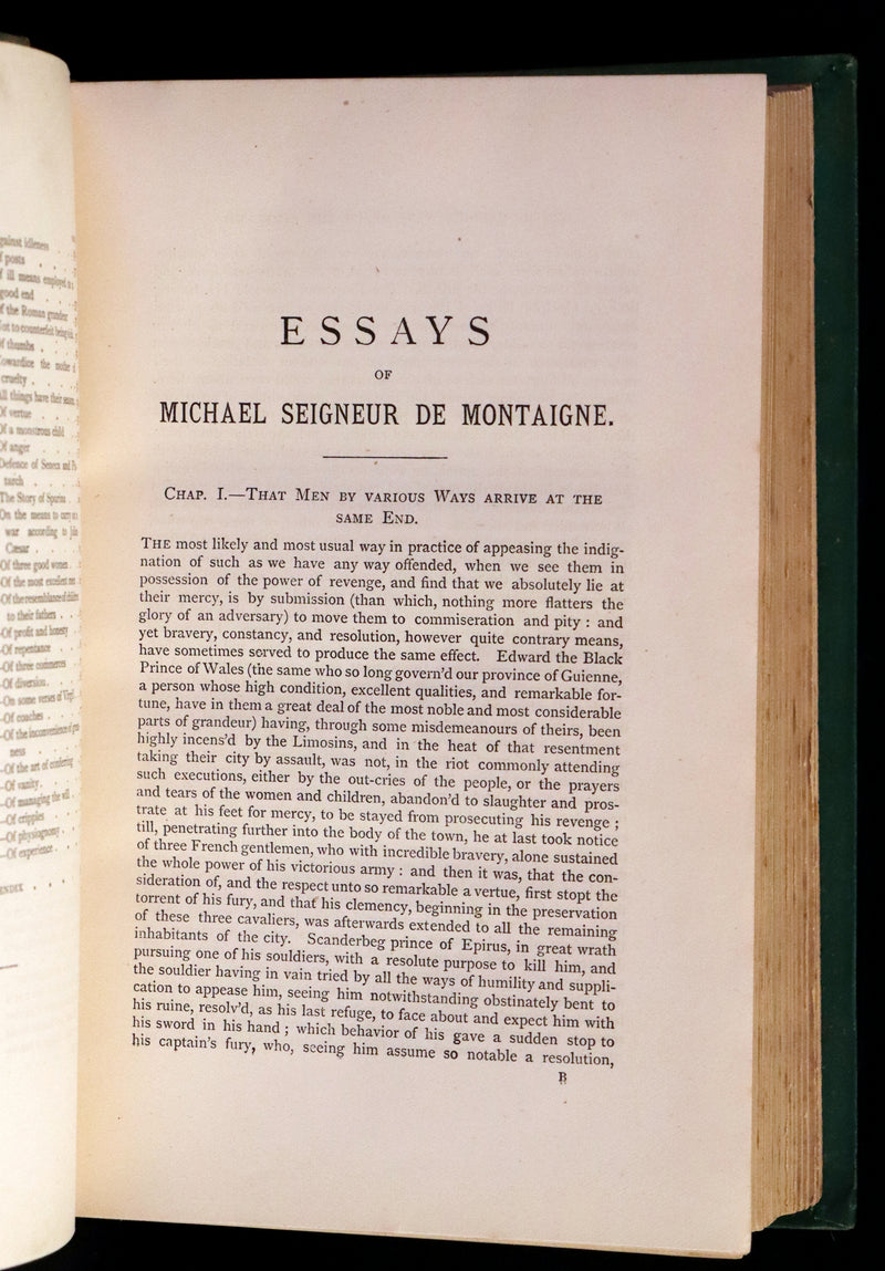 1870 Rare Victorian Book - The Essays of Michael Seigneur de Montaigne.