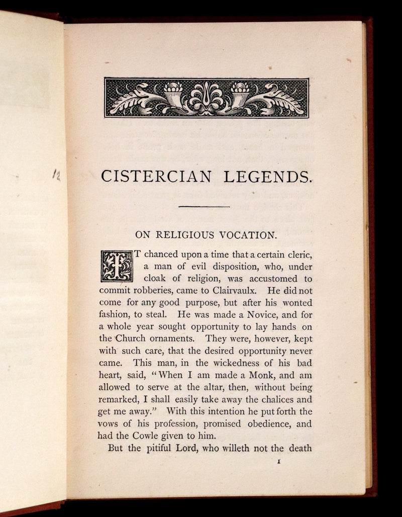 1872 Scarce 1stED - Cistercian Legends of the Thirteenth Century, translated from the Latin by Henry Collins.