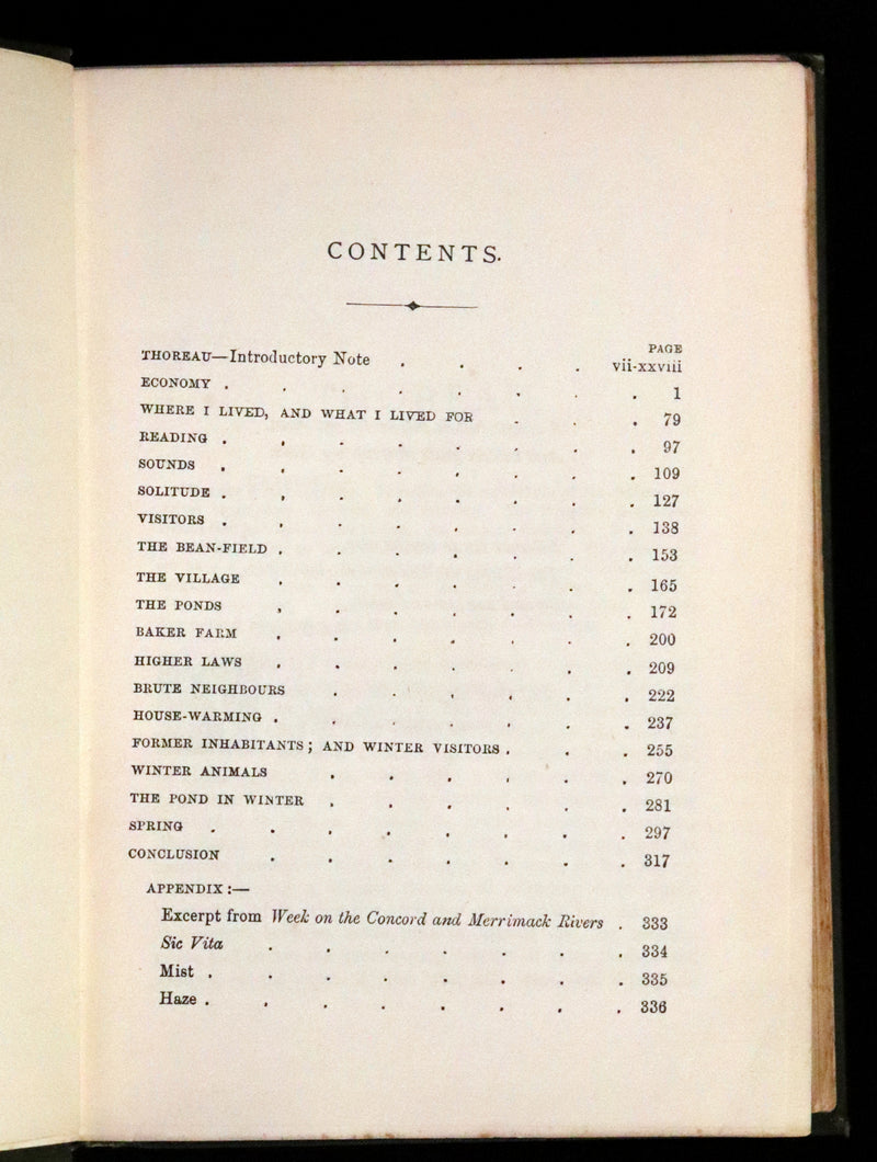 1886 Rare Victorian Book - WALDEN by Henry David THOREAU With an Introductory Note by Will H. Dircks.