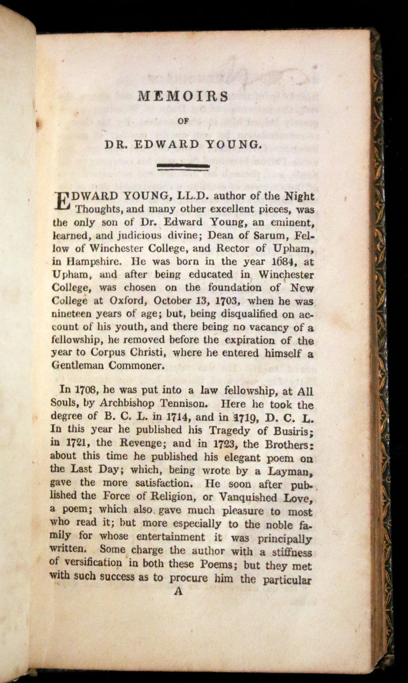 1817 Rare Edition ~ Night Thoughts on Life, Death, & Immortality by Edward Young.