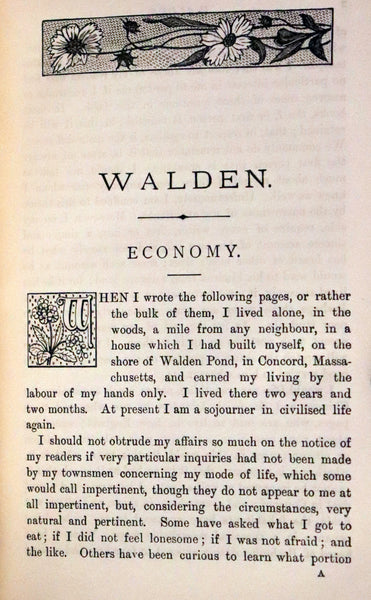 1886 Rare Victorian Book - WALDEN by Henry David Thoreau with an introductory note by Will H. Dircks.