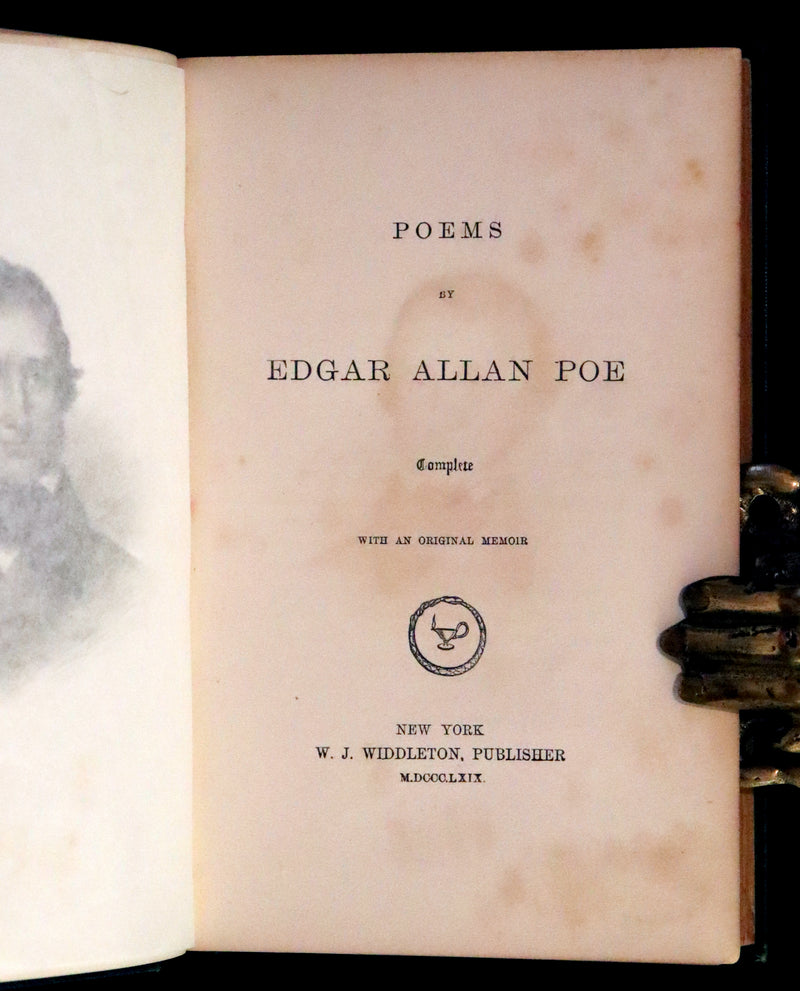 1869 Rare Book - Poems by Edgar Allan Poe. Complete with an Original Memoir. (The Raven, Lenore, Ulalume, ...).