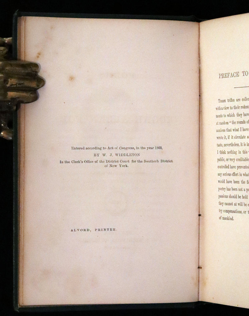 1869 Rare Book - Poems by Edgar Allan Poe. Complete with an Original Memoir. (The Raven, Lenore, Ulalume, ...).