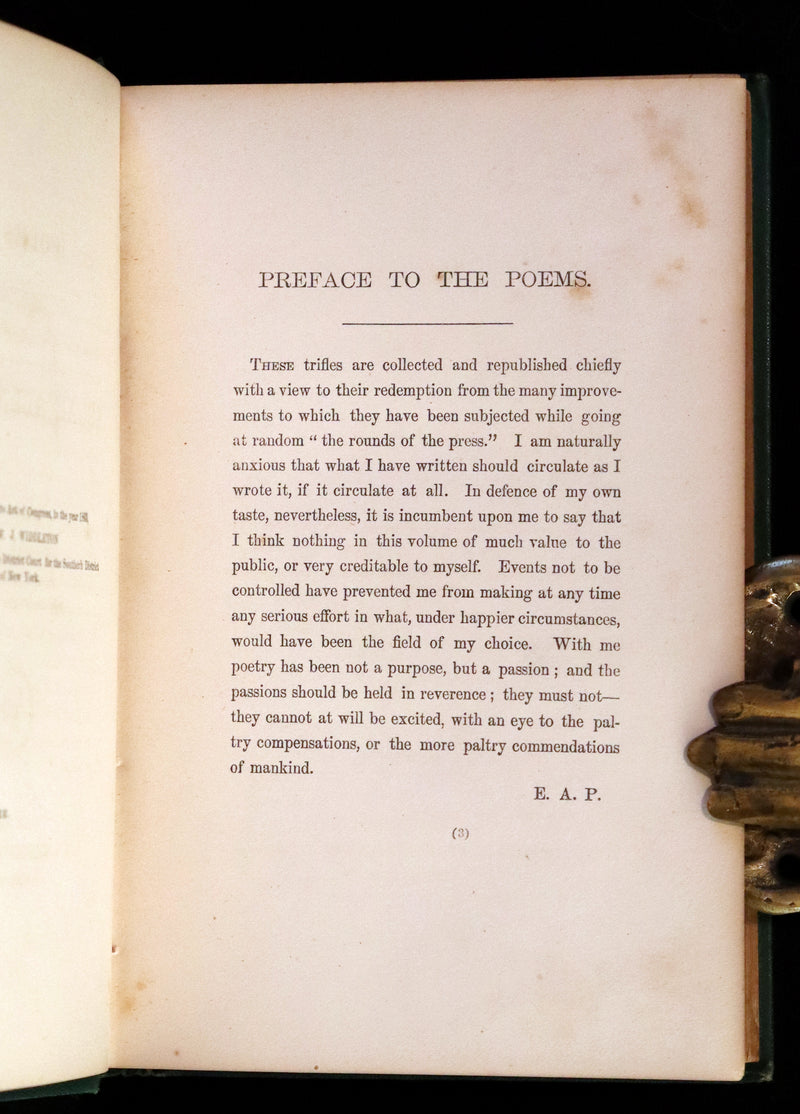 1869 Rare Book - Poems by Edgar Allan Poe. Complete with an Original Memoir. (The Raven, Lenore, Ulalume, ...).