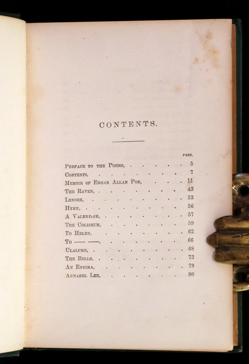 1869 Rare Book - Poems by Edgar Allan Poe. Complete with an Original Memoir. (The Raven, Lenore, Ulalume, ...).