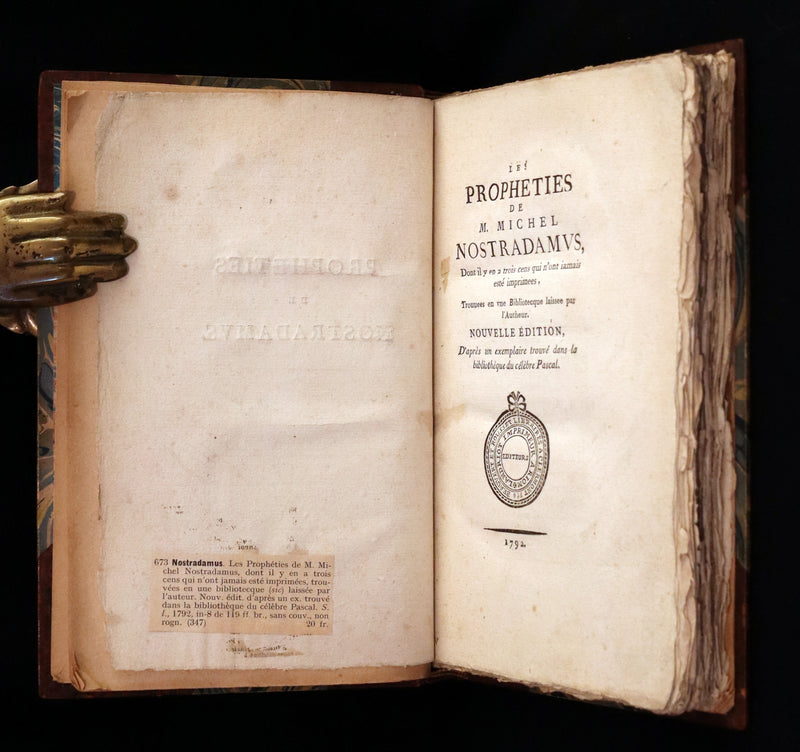 1792 Scarce French Book ~ NOSTRADAMUS Prophecies ~ Les Prophéties. Dont il y en a trois cens qui n'ont jamais esté imprimées.