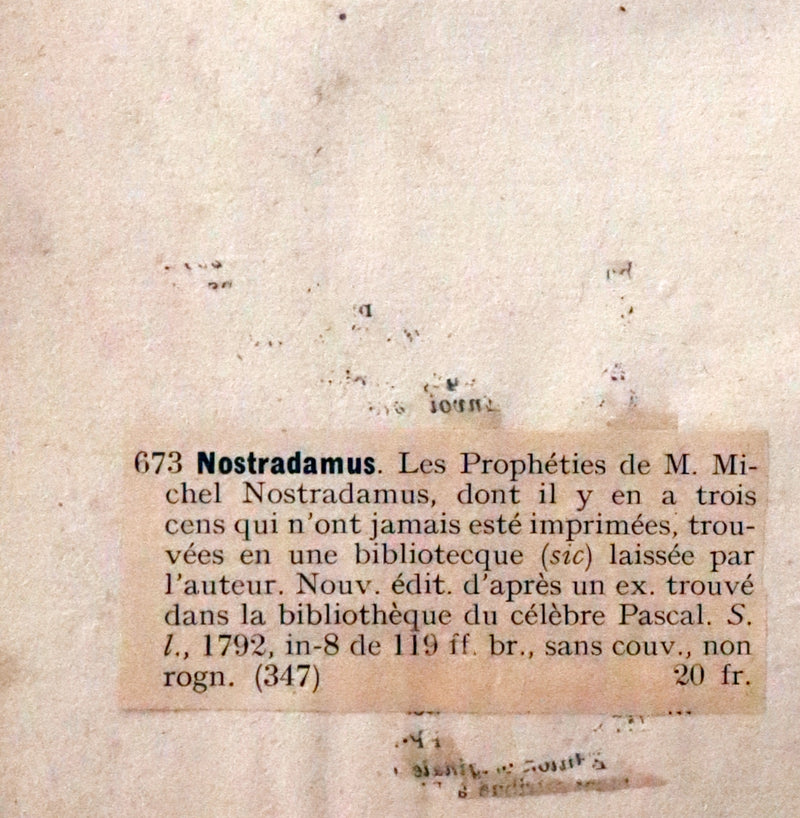 1792 Scarce French Book ~ NOSTRADAMUS Prophecies ~ Les Prophéties. Dont il y en a trois cens qui n'ont jamais esté imprimées.