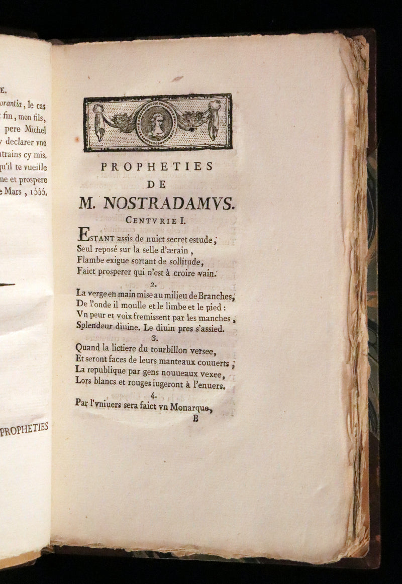 1792 Scarce French Book ~ NOSTRADAMUS Prophecies ~ Les Prophéties. Dont il y en a trois cens qui n'ont jamais esté imprimées.