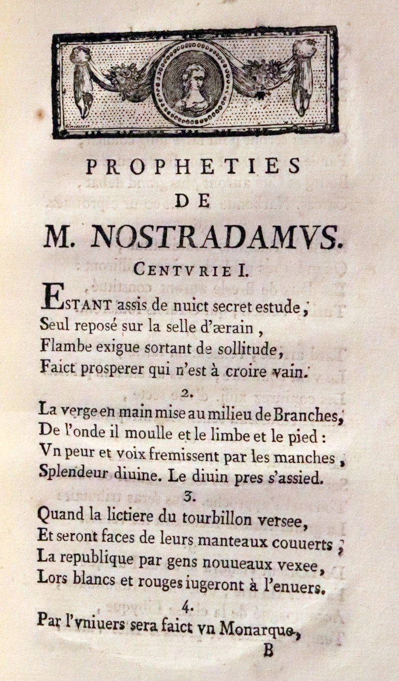 1792 Scarce French Book ~ NOSTRADAMUS Prophecies ~ Les Prophéties. Dont il y en a trois cens qui n'ont jamais esté imprimées.