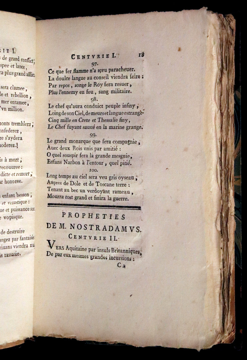 1792 Scarce French Book ~ NOSTRADAMUS Prophecies ~ Les Prophéties. Dont il y en a trois cens qui n'ont jamais esté imprimées.