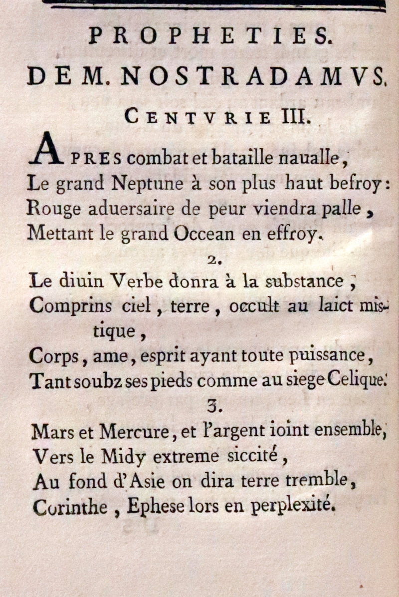 1792 Scarce French Book ~ NOSTRADAMUS Prophecies ~ Les Prophéties. Dont il y en a trois cens qui n'ont jamais esté imprimées.