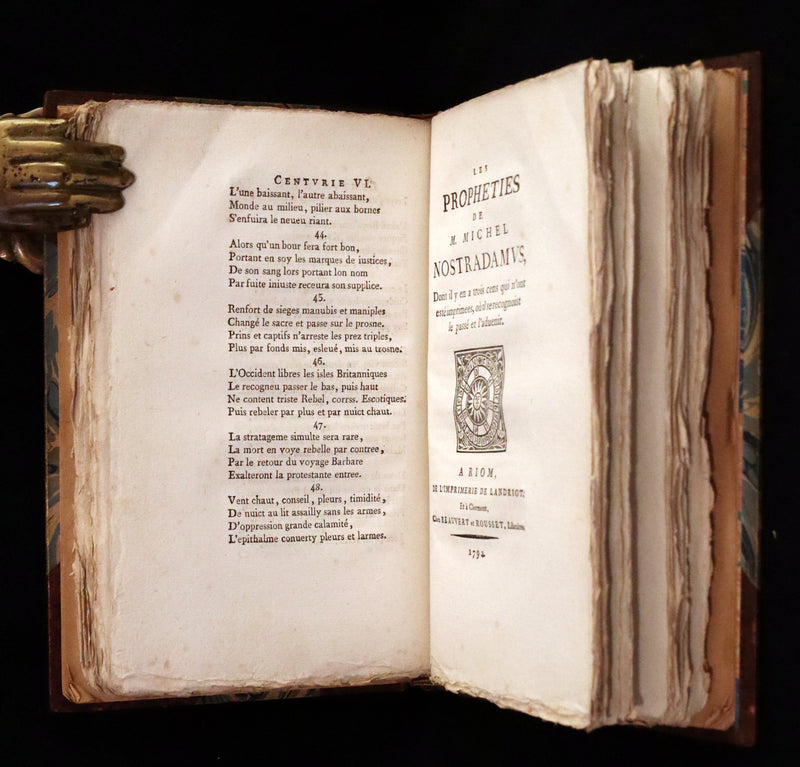 1792 Scarce French Book ~ NOSTRADAMUS Prophecies ~ Les Prophéties. Dont il y en a trois cens qui n'ont jamais esté imprimées.