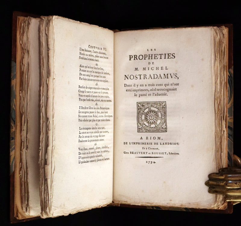 1792 Scarce French Book ~ NOSTRADAMUS Prophecies ~ Les Prophéties. Dont il y en a trois cens qui n'ont jamais esté imprimées.