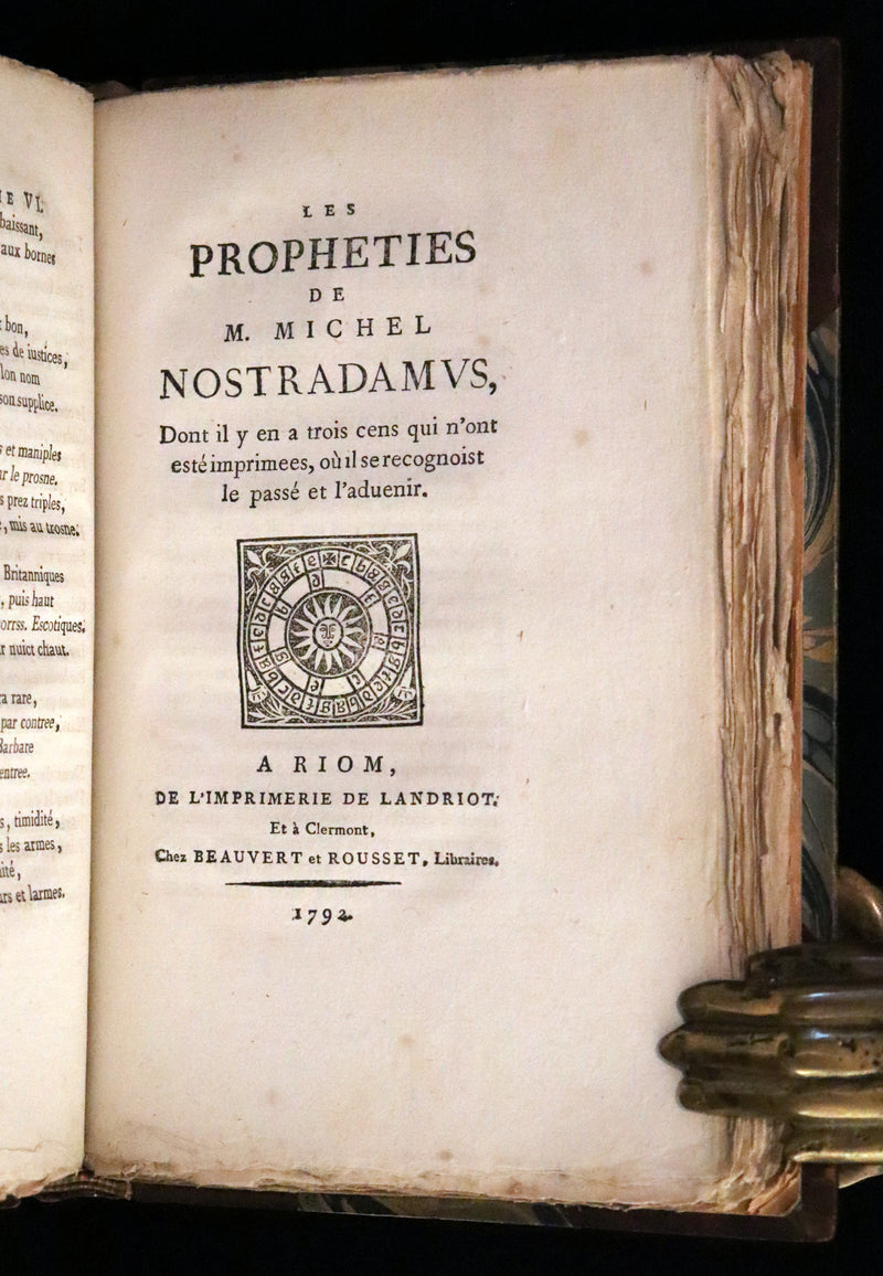 1792 Scarce French Book ~ NOSTRADAMUS Prophecies ~ Les Prophéties. Dont il y en a trois cens qui n'ont jamais esté imprimées.