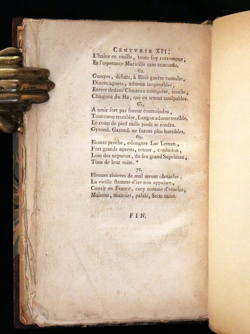 1792 Scarce French Book ~ NOSTRADAMUS Prophecies ~ Les Prophéties. Dont il y en a trois cens qui n'ont jamais esté imprimées.