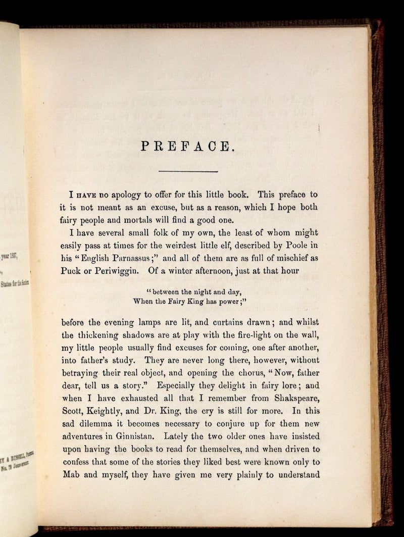 1859 Scarce Book - The FAIRIES IN AMERICA by Spencer W. Cone. Illustrated.